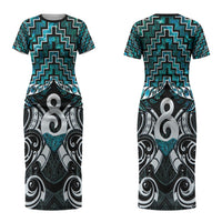 New Zealand Maori Couples Matching Short Sleeve Bodycon Dress and Long Sleeve Button Shirt Poutama Pikorua - Single Twist Paua Shell LT05 - Polynesian Pride