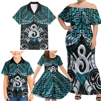 New Zealand Maori Family Matching Off Shoulder Maxi Dress and Hawaiian Shirt Poutama Pikorua - Single Twist Paua Shell