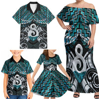New Zealand Maori Family Matching Off Shoulder Maxi Dress and Hawaiian Shirt Poutama Pikorua - Single Twist Paua Shell LT05 - Polynesian Pride