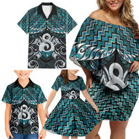 New Zealand Maori Family Matching Off Shoulder Short Dress and Hawaiian Shirt Poutama Pikorua - Single Twist Paua Shell