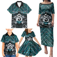 New Zealand Maori Family Matching Puletasi and Hawaiian Shirt Poutama Pikorua - Single Twist Paua Shell