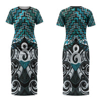 New Zealand Maori Family Matching Short Sleeve Bodycon Dress and Hawaiian Shirt Poutama Pikorua - Single Twist Paua Shell