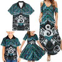 New Zealand Maori Family Matching Summer Maxi Dress and Hawaiian Shirt Poutama Pikorua - Single Twist Paua Shell LT05 - Polynesian Pride