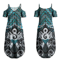 New Zealand Maori Family Matching Summer Maxi Dress and Hawaiian Shirt Poutama Pikorua - Single Twist Paua Shell LT05 Mom's Dress Turquoise - Polynesian Pride