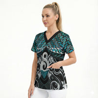 New Zealand Maori Scrub Top Poutama Pikorua - Single Twist Paua Shell