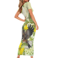 New Zealand Piwakawaka Fantail Bird Family Matching Short Sleeve Bodycon Dress and Hawaiian Shirt With Kowhai Flowers LT05 - Polynesian Pride