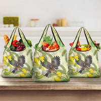 New Zealand Piwakawaka Fantail Bird Grocery Bag With Kowhai Flowers