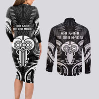 New Zealand Te Reo Maori Couples Matching Long Sleeve Bodycon Dress and Long Sleeve Button Shirt Korero Maori Ai Au LT05 - Polynesian Pride