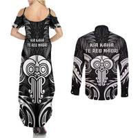 New Zealand Te Reo Maori Couples Matching Summer Maxi Dress and Long Sleeve Button Shirt Korero Maori Ai Au LT05 - Polynesian Pride