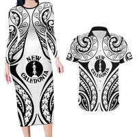New Caledonia Day Couples Matching Long Sleeve Bodycon Dress and Hawaiian Shirt Polynesian Curves White Color - Polynesian Pride