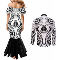 New Caledonia Day Couples Matching Mermaid Dress and Long Sleeve Button Shirt Polynesian Curves White Color - Polynesian Pride