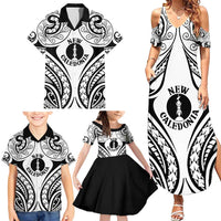 New Caledonia Day Family Matching Summer Maxi Dress and Hawaiian Shirt Polynesian Curves White Color - Polynesian Pride