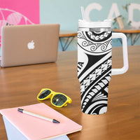 New Caledonia Day Tumbler With Handle Polynesian Curves White Color - Polynesian Pride