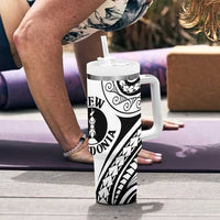 New Caledonia Day Tumbler With Handle Polynesian Curves White Color - Polynesian Pride