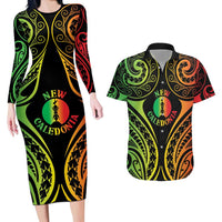 New Caledonia Day Couples Matching Long Sleeve Bodycon Dress and Hawaiian Shirt Polynesian Curves Reggae Color - Polynesian Pride