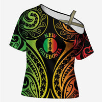 New Caledonia Day Cross Shoulder Shirt Polynesian Curves Reggae Color - Polynesian Pride