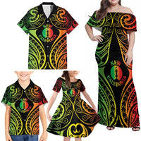 New Caledonia Day Family Matching Off Shoulder Maxi Dress and Hawaiian Shirt Polynesian Curves Reggae Color - Polynesian Pride