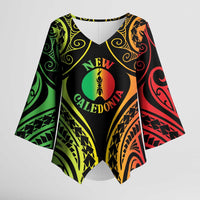 New Caledonia Day Kimono Sleeve Blouse Polynesian Curves Reggae Color - Polynesian Pride