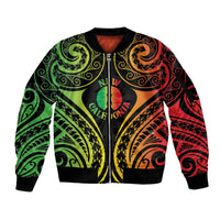 New Caledonia Day Sleeve Zip Bomber Jacket Polynesian Curves Reggae Color - Polynesian Pride