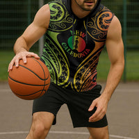 New Caledonia Day Sleeveless Hoodie Polynesian Curves Reggae Color - Polynesian Pride