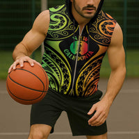 New Caledonia Day Sleeveless Zip Hoodie Polynesian Curves Reggae Color - Polynesian Pride