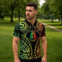 New Caledonia Day Zipper Polo Shirt Polynesian Curves Reggae Color - Polynesian Pride