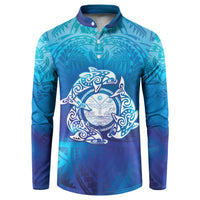 Marshall Islands Manit Day Button Sweatshirt Tribal Dolphin With Marshall Seal - Polynesian Pride