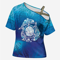 Marshall Islands Manit Day Cross Shoulder Shirt Tribal Dolphin With Marshall Seal - Polynesian Pride