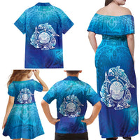 Marshall Islands Manit Day Family Matching Off Shoulder Maxi Dress and Hawaiian Shirt Tribal Dolphin With Marshall Seal - Polynesian Pride