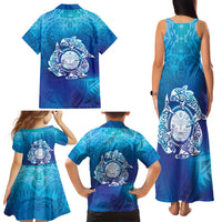 Marshall Islands Manit Day Family Matching Tank Maxi Dress and Hawaiian Shirt Tribal Dolphin With Marshall Seal - Polynesian Pride