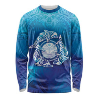 Marshall Islands Manit Day Long Sleeve Shirt Tribal Dolphin With Marshall Seal - Polynesian Pride