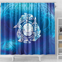 Marshall Islands Manit Day Shower Curtain Tribal Dolphin With Marshall Seal - Polynesian Pride