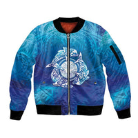 Marshall Islands Manit Day Sleeve Zip Bomber Jacket Tribal Dolphin With Marshall Seal - Polynesian Pride