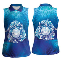 Marshall Islands Manit Day Women Sleeveless Polo Shirt Tribal Dolphin With Marshall Seal - Polynesian Pride