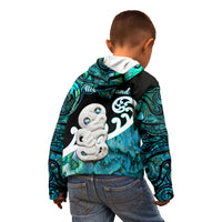 Aotearoa New Zealand Kid Hoodie Paua Shell Fern Koru With Maori Hei Tiki LT05 - Polynesian Pride