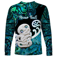 Personalized Aotearoa New Zealand Long Sleeve Shirt Paua Shell Fern Koru With Maori Hei Tiki LT05 - Polynesian Pride