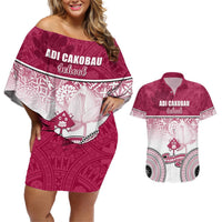Personalized Adi Cakobau School Couples Matching Off Shoulder Short Dress and Hawaiian Shirt With Fijian Tapa Pattern LT05 Pink - Polynesian Pride