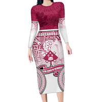 Personalized Adi Cakobau School Family Matching Long Sleeve Bodycon Dress and Hawaiian Shirt With Fijian Tapa Pattern LT05 Mom's Dress Pink - Polynesian Pride