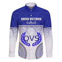 Personalized Queen Victoria School Family Matching Tank Maxi Dress and Hawaiian Shirt With Fijian Tapa Pattern LT05 Dad's Shirt - Long Sleeve Blue - Polynesian Pride