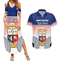 Personalized Marist Brothers High School Couples Matching Summer Maxi Dress and Hawaiian Shirt With Fijian Tapa Pattern LT05 Blue - Polynesian Pride