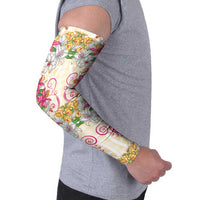Hawaii Palaka Arm Sleeves Yellow Tribal Pattern With Tropical Flowers - Polynesian Pride