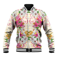Hawaii Palaka Baseball Jacket Yellow Tribal Pattern With Tropical Flowers - Polynesian Pride