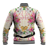 Hawaii Palaka Baseball Jacket Yellow Tribal Pattern With Tropical Flowers - Polynesian Pride