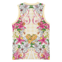 Hawaii Palaka Basketball Jersey Yellow Tribal Pattern With Tropical Flowers - Polynesian Pride