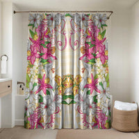 Hawaii Palaka Bathroom Set Yellow Tribal Pattern With Tropical Flowers - Polynesian Pride