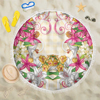 Hawaii Palaka Beach Blanket Yellow Tribal Pattern With Tropical Flowers - Polynesian Pride