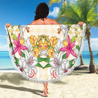Hawaii Palaka Beach Blanket Yellow Tribal Pattern With Tropical Flowers - Polynesian Pride