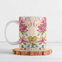 Hawaii Palaka Ceramic Mug Yellow Tribal Pattern With Tropical Flowers - Polynesian Pride