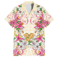 Hawaii Palaka Family Matching Off Shoulder Maxi Dress and Hawaiian Shirt Yellow Tribal Pattern With Tropical Flowers LT05 Dad's Shirt - Short Sleeve Yellow - Polynesian Pride