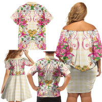 Hawaii Palaka Family Matching Off Shoulder Short Dress and Hawaiian Shirt Yellow Tribal Pattern With Tropical Flowers LT05 - Polynesian Pride